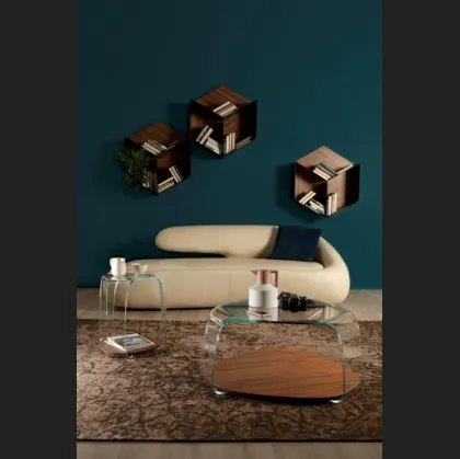 Tavolino di design Chakra in vetro e noce canaletto di Tonin Casa