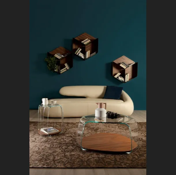 Tavolino di design Chakra in vetro e noce canaletto di Tonin Casa