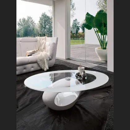 Tavolino di design con top in vetro e base in agglomerato di marmo bianco Dubai di Tonin Casa