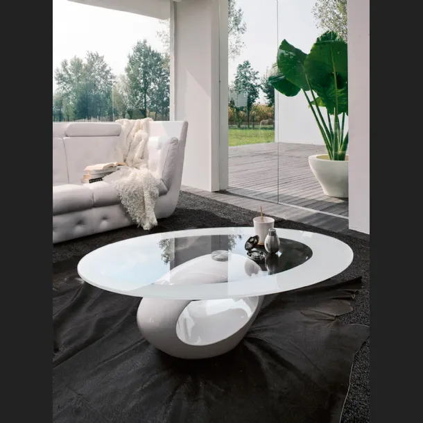 Tavolino di design con top in vetro e base in agglomerato di marmo bianco Dubai di Tonin Casa