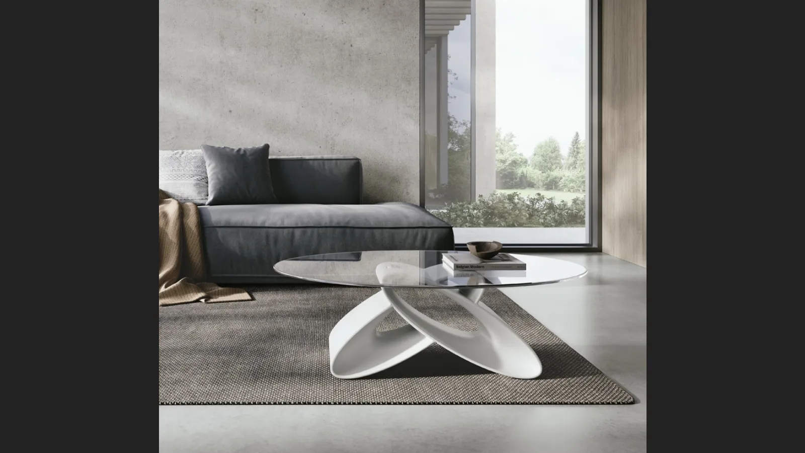 Tavolino ovale Eclipse con piano in vetro e base in poliuretano di Target Point
