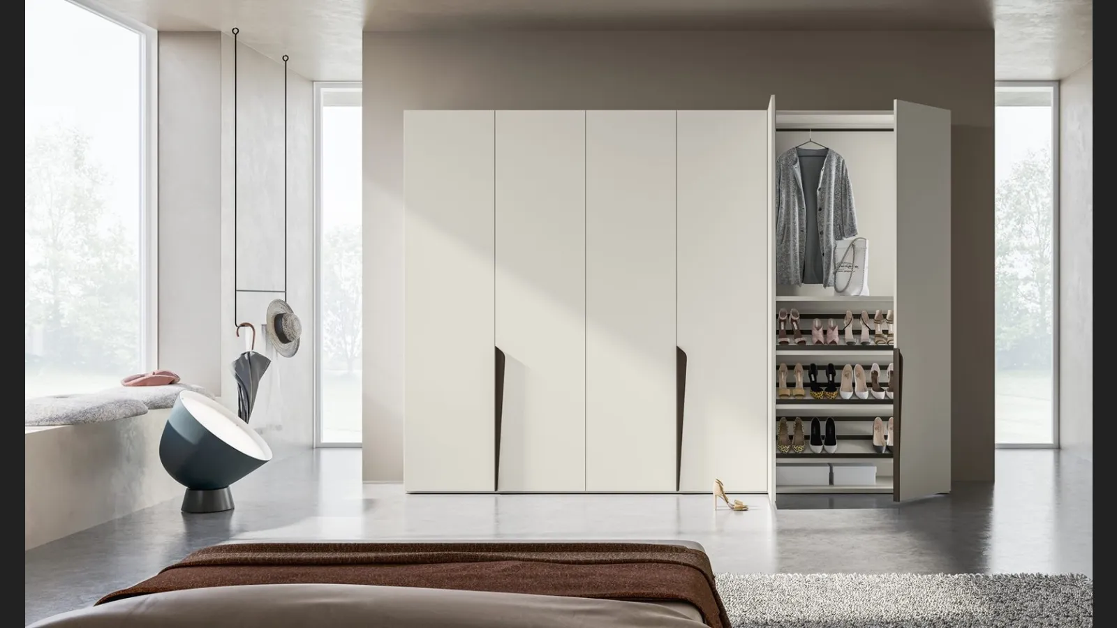 Armadio Battente Vela ZN04 finitura Perla con maniglie finitura Bronzo di Marka Total Living