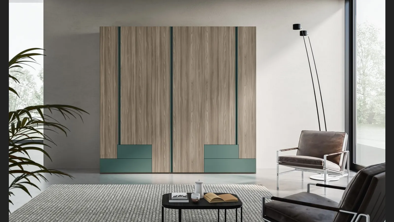 Armadio Battente Gola ZN06 finitura Forestal Brown e Pavone di Marka Total Living