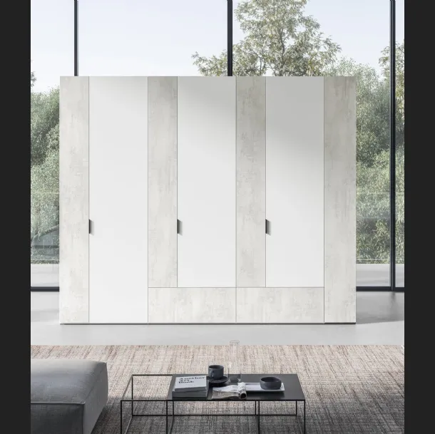 Armadio Battente Virgola ZN07 finitura Bianco e Calce Bianca di Marka Total Living