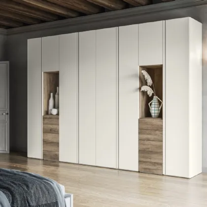 Armadio Battente Gola ZN09 finitura Perla e Rockwood Cannella di Marka Total Living