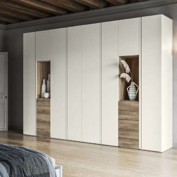 Armadio Battente Gola ZN09 finitura Perla e Rockwood Cannella di Marka Total Living