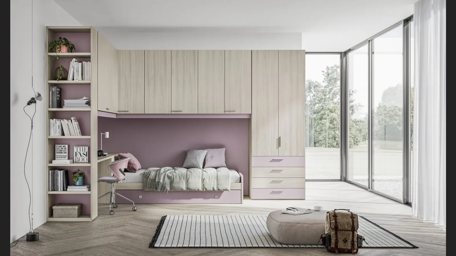 Armadio Battente Retta ZN11 finitura Forestal Sand e laccato Ametista di Marka Total Living
