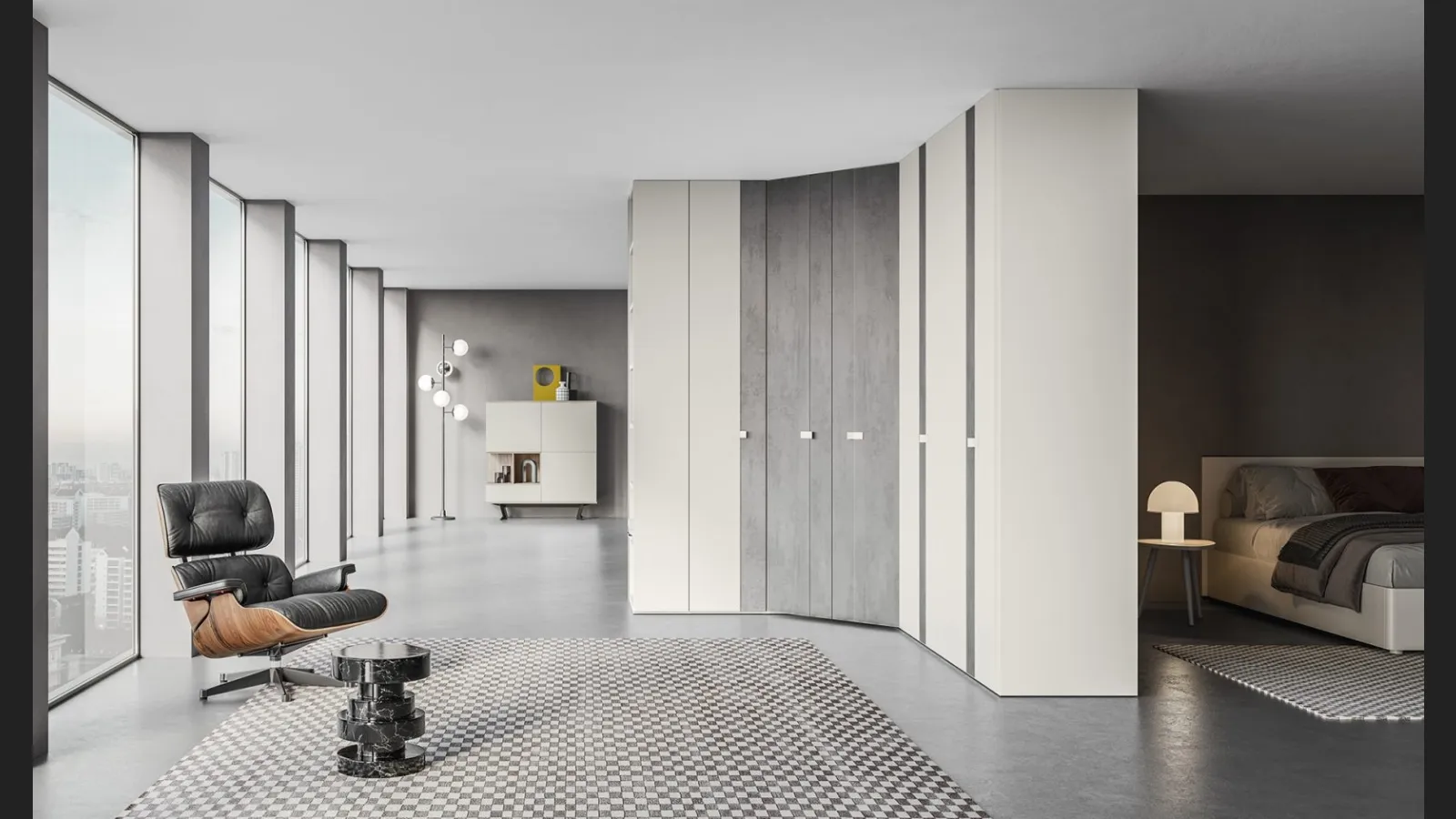 Armadio angolare Battente Pop ZN12 finitura Perla e Calce Grigia di Marka Total Living
