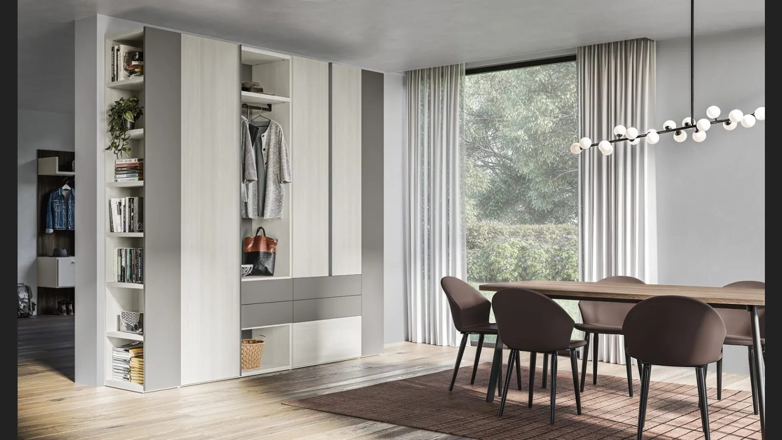 Armadio Battente Bend ZN14 finitura Forestal White e Grigio Caldo di Marka Total Living