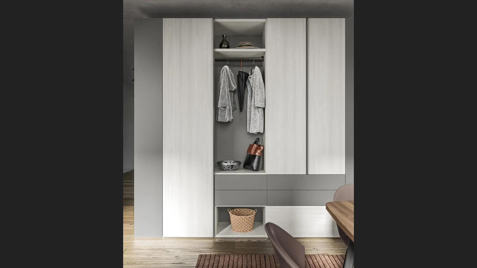 Armadio Battente Bend ZN14 finitura Forestal White e Grigio Caldo di Marka Total Living
