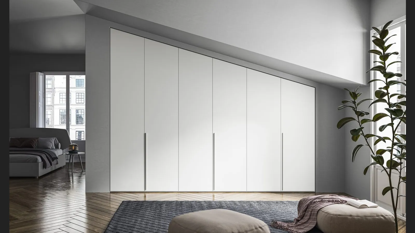 Armadio Battente Retta ZN16 in melaminico Bianco di Marka Total Living