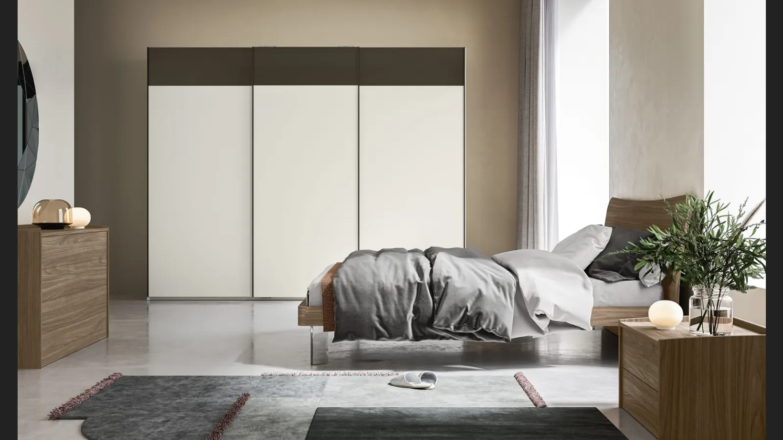 Armadio Scorrevole Logic ZN22 finitura Perla con fascia in metacrilato Bronzo di Marka Total Living