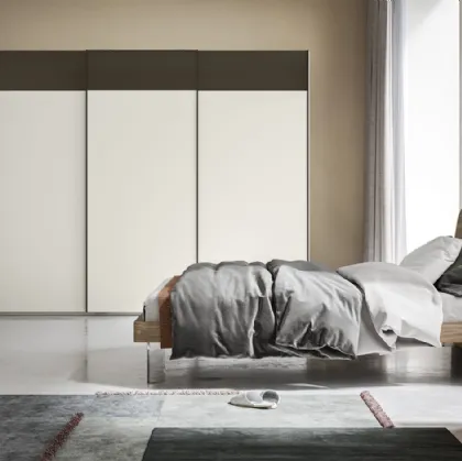 Armadio Scorrevole Logic ZN22 finitura Perla con fascia in metacrilato Bronzo di Marka Total Living