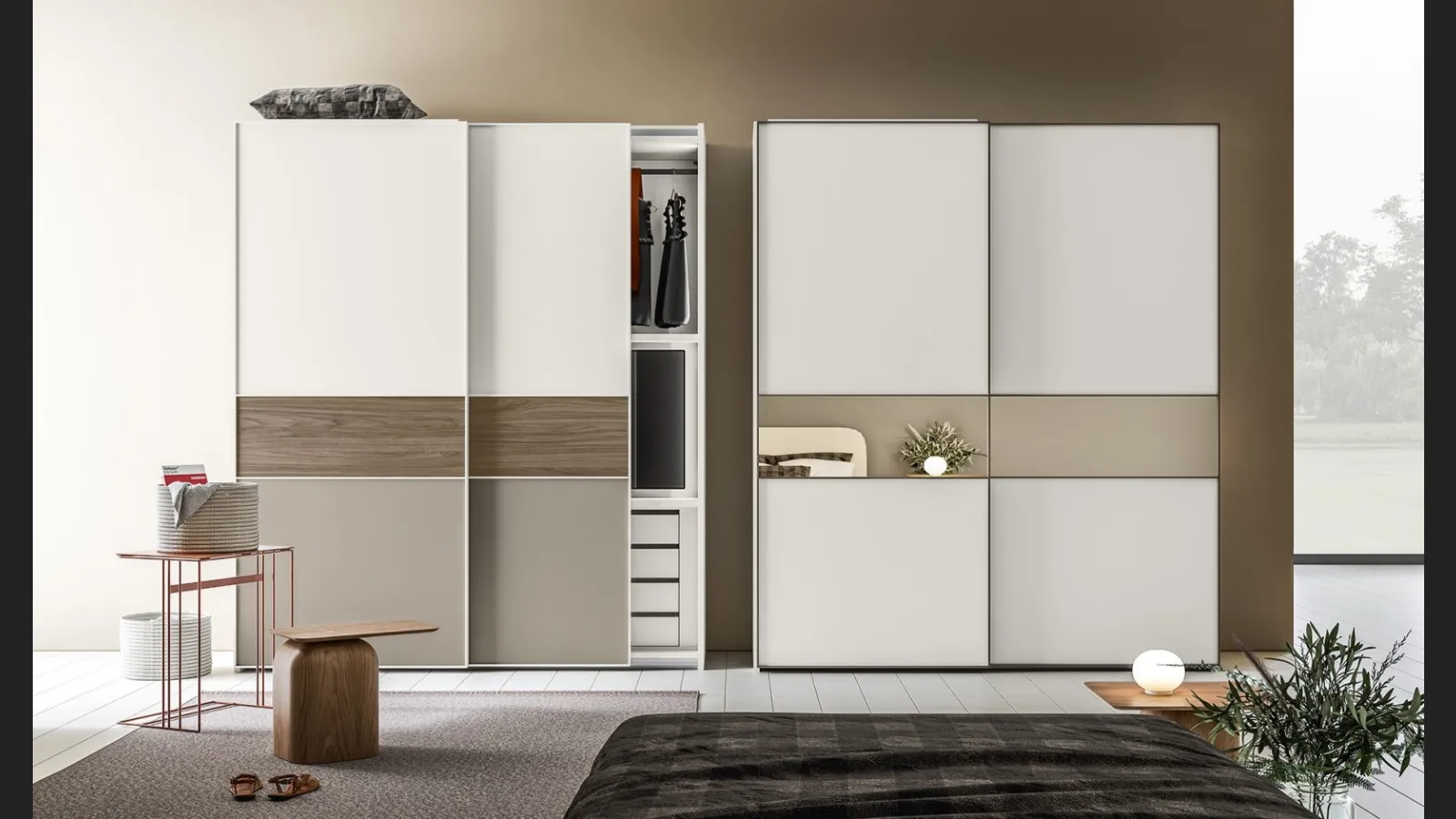 Armadio Scorrevole Elite ZN27 in nobilitato con inserti varie finiture di Marka Total Living