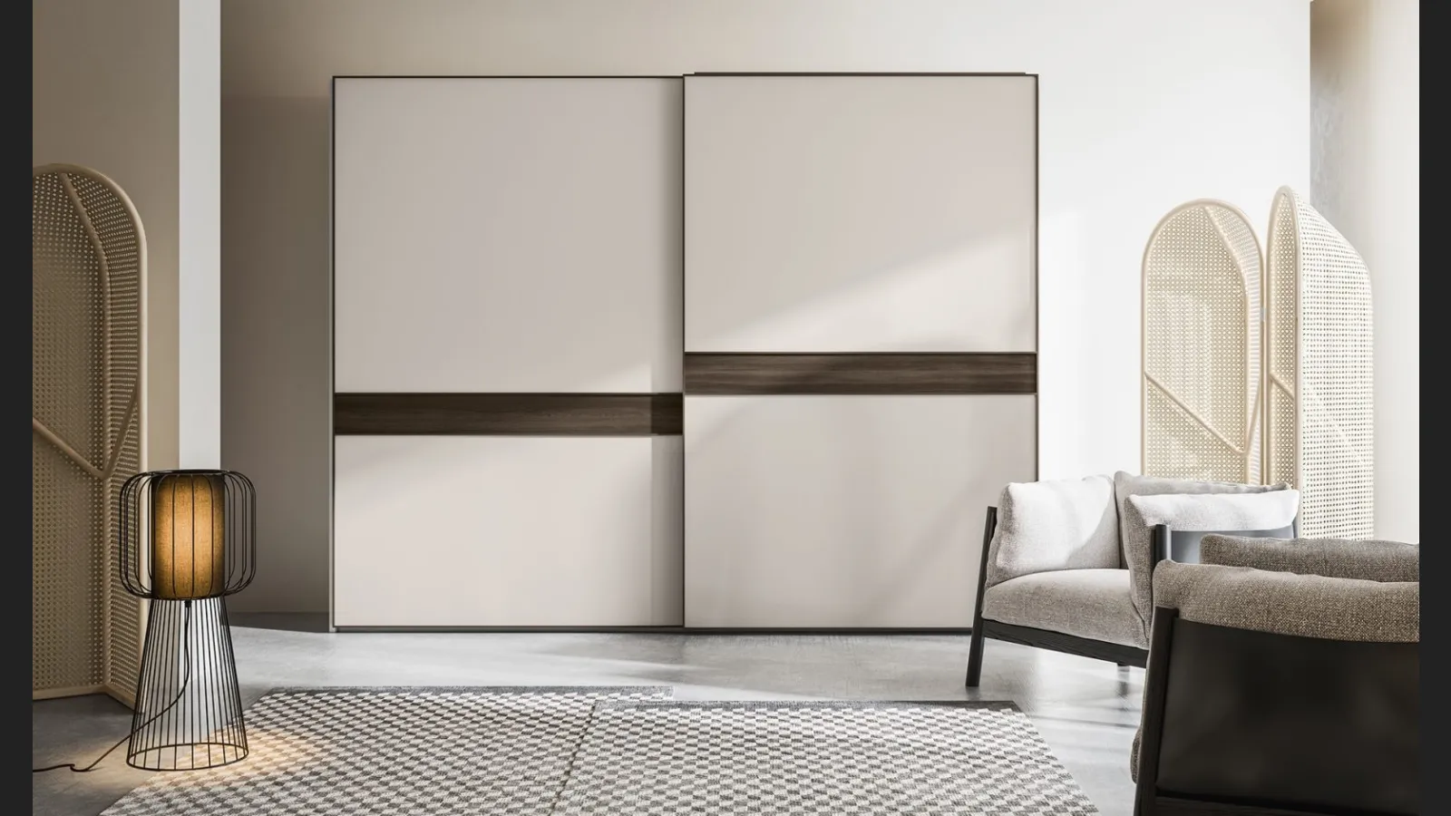 Armadio Scorrevole Elite ZN28 finitura Perla con inserto finitura Forestal Dark di Marka Total Living