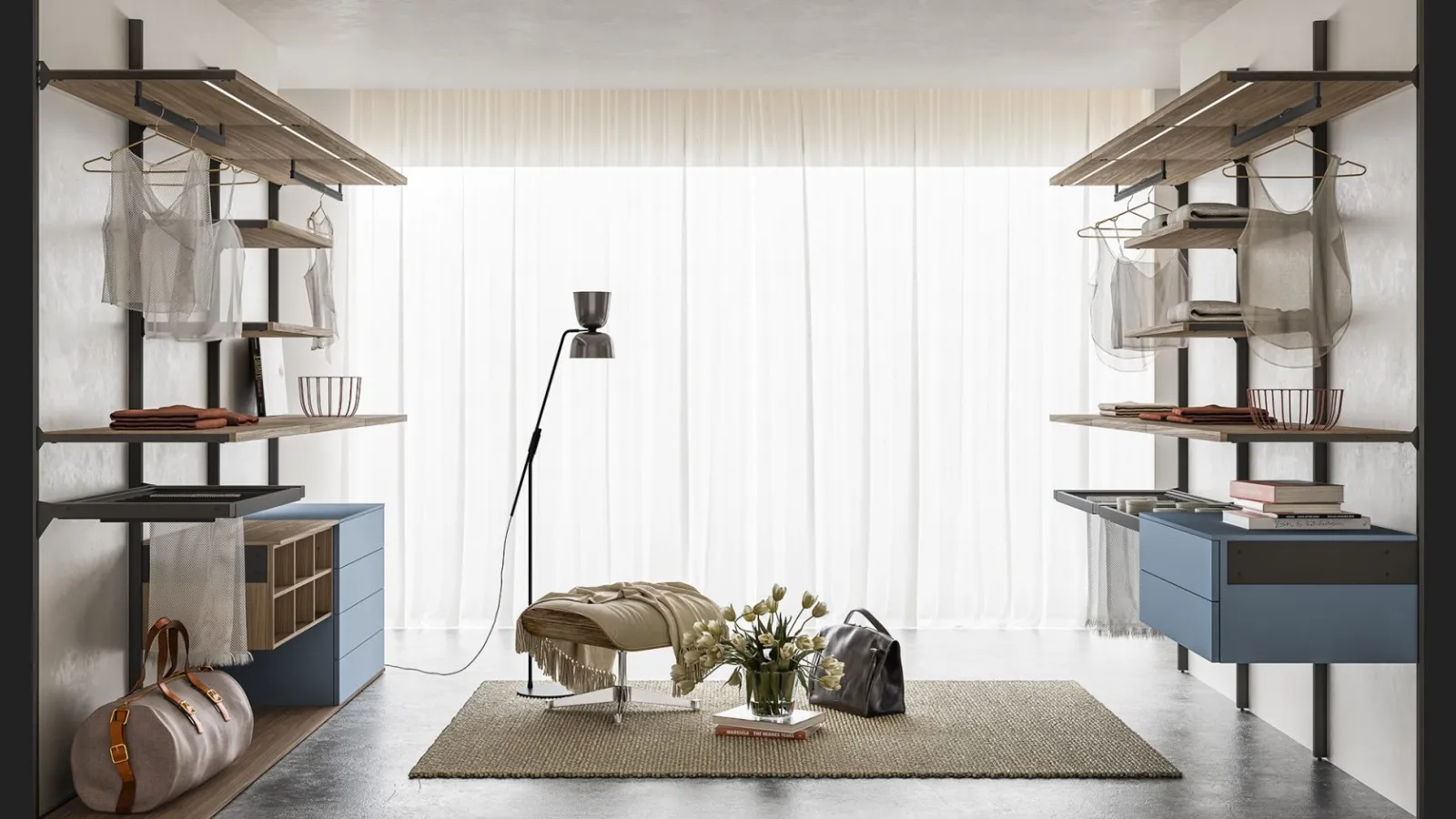Cabina Armadio Vertiko ZN30 in laccato opaco Polvere e finitura Noce di Marka Total Living