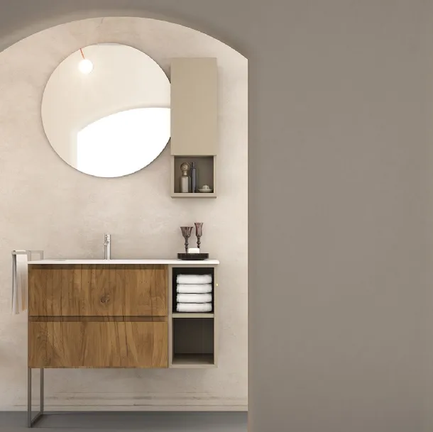 Mobile da Bagno a terra in legno e laccato con gamba porta asciugamano in metallo Linea LN28 di Arteba