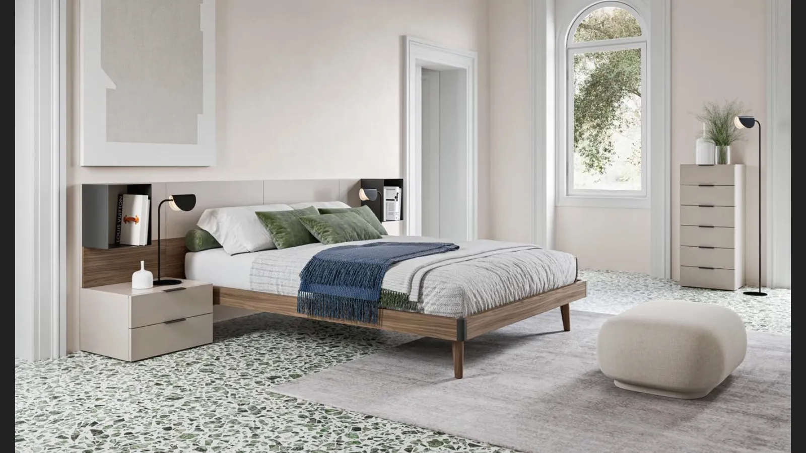 Letto matrimoniale Puzzle GL02 finitura Noce e Nuvola di Marka Total Living
