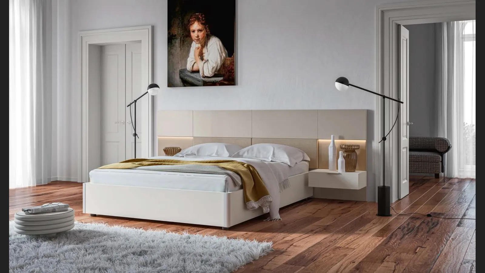 Letto con testiera Puzzle GL03 finitura Perla e Beige di Marka Total Living