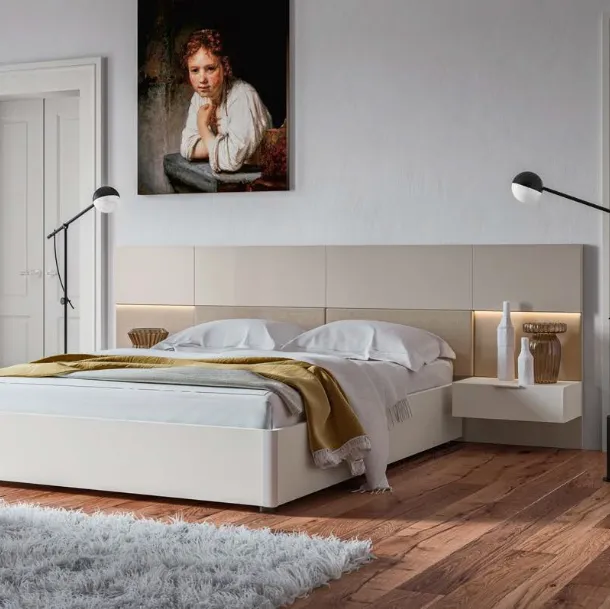 Letto con testiera Puzzle GL03 finitura Perla e Beige di Marka Total Living