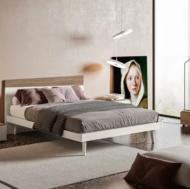 Letto con testiera Toledo GL08 finitura Perla e Noce di Marka Total Living