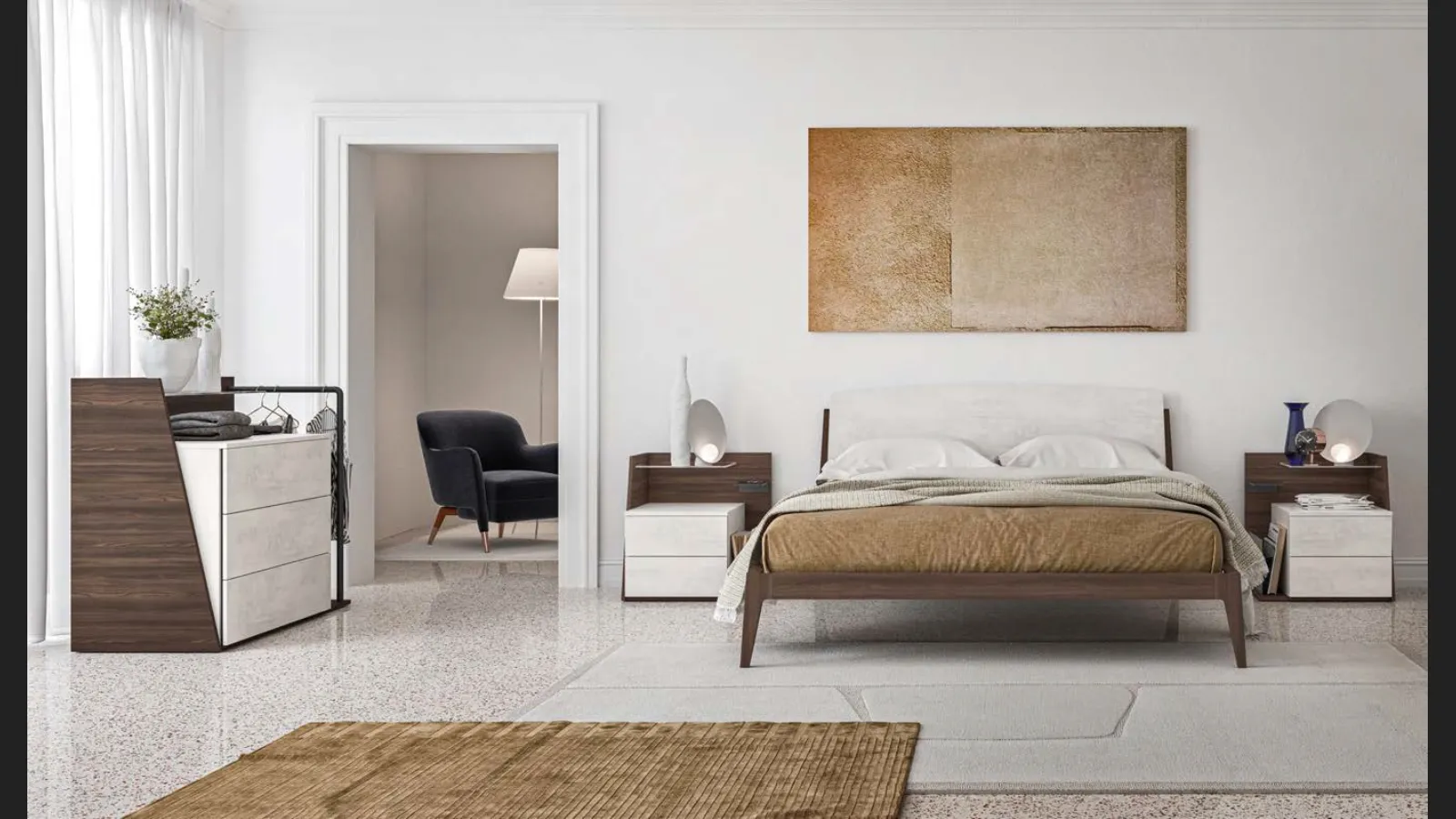 Letto matrimoniale con testiera finitura Calce Bianca Dublino GL09 di Marka Total Living