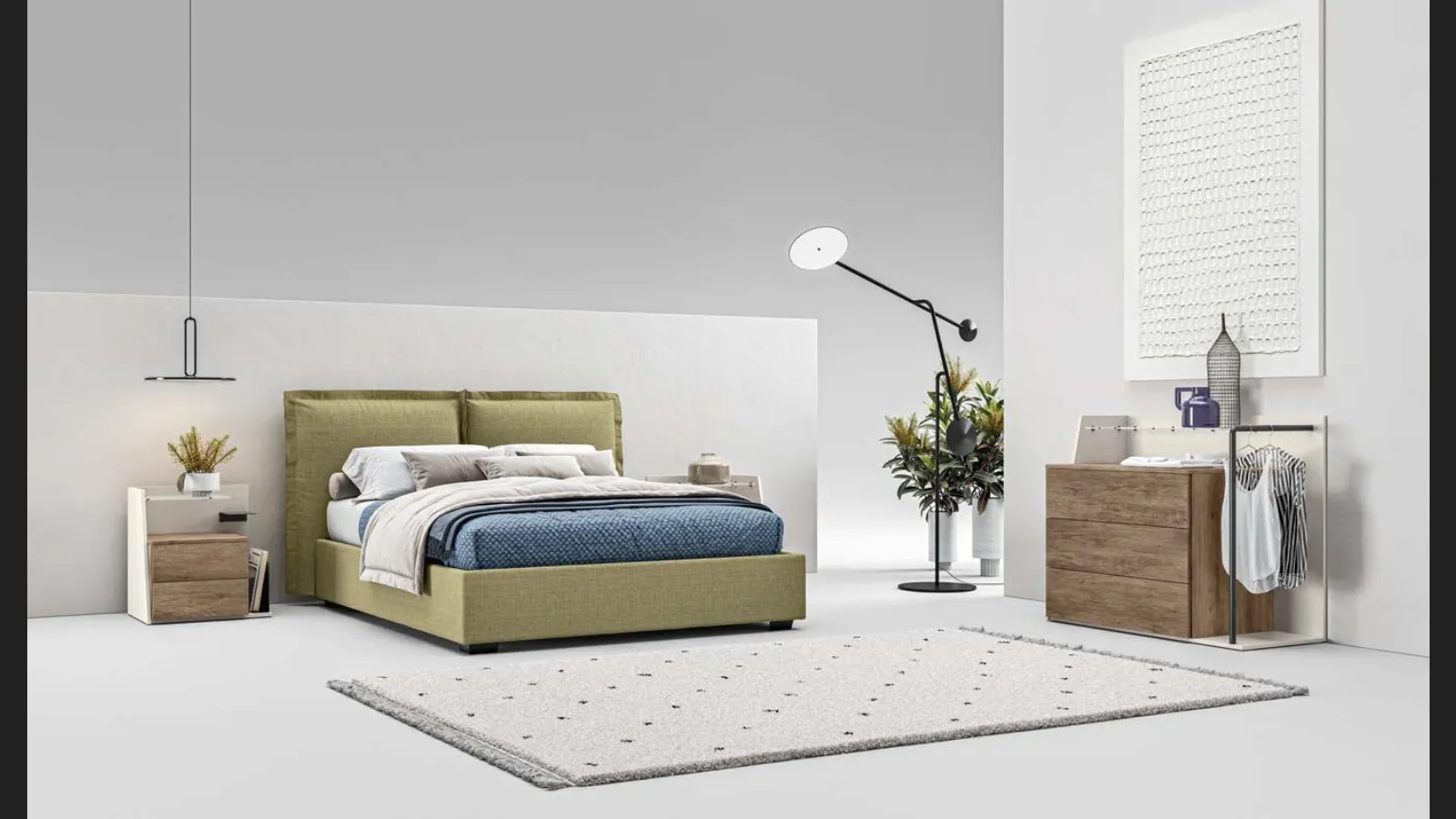 Letto matrimoniale in tessuto imbottito con testiera Suez GL10 di Marka Total Living