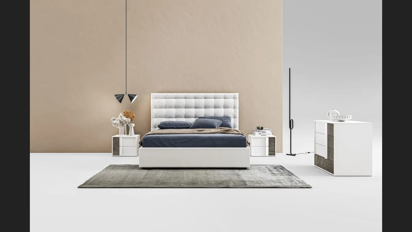 Letto in tessuto imbottito con testiera trapuntata Miami GL17 di Marka Total Living