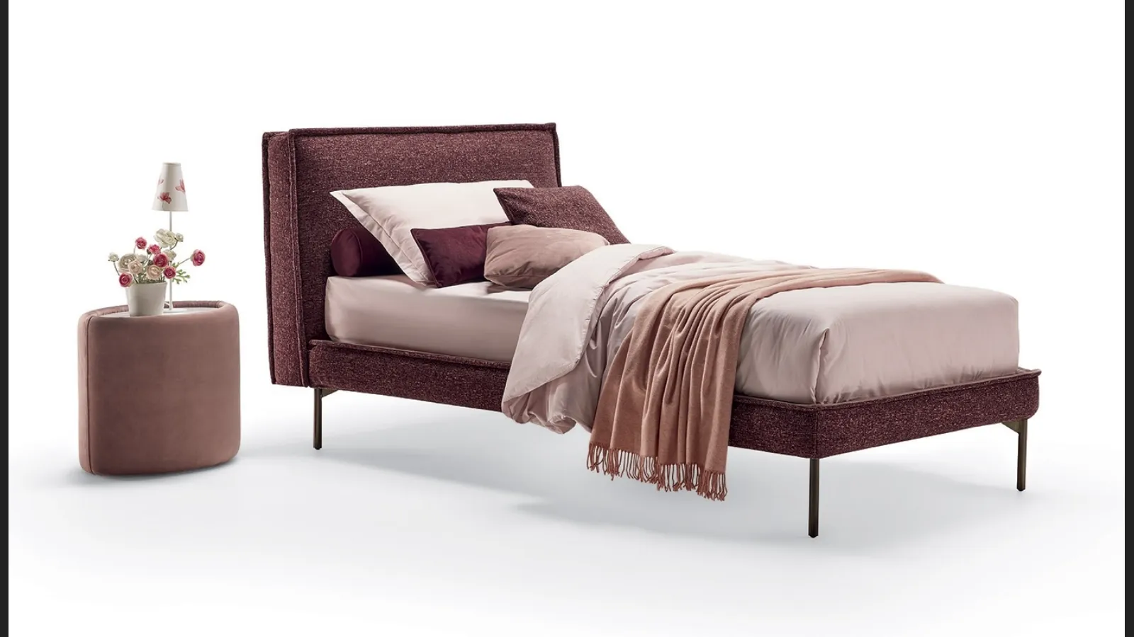 Letto singolo in tessuto con testiera imbottita Helios di Rosini Night