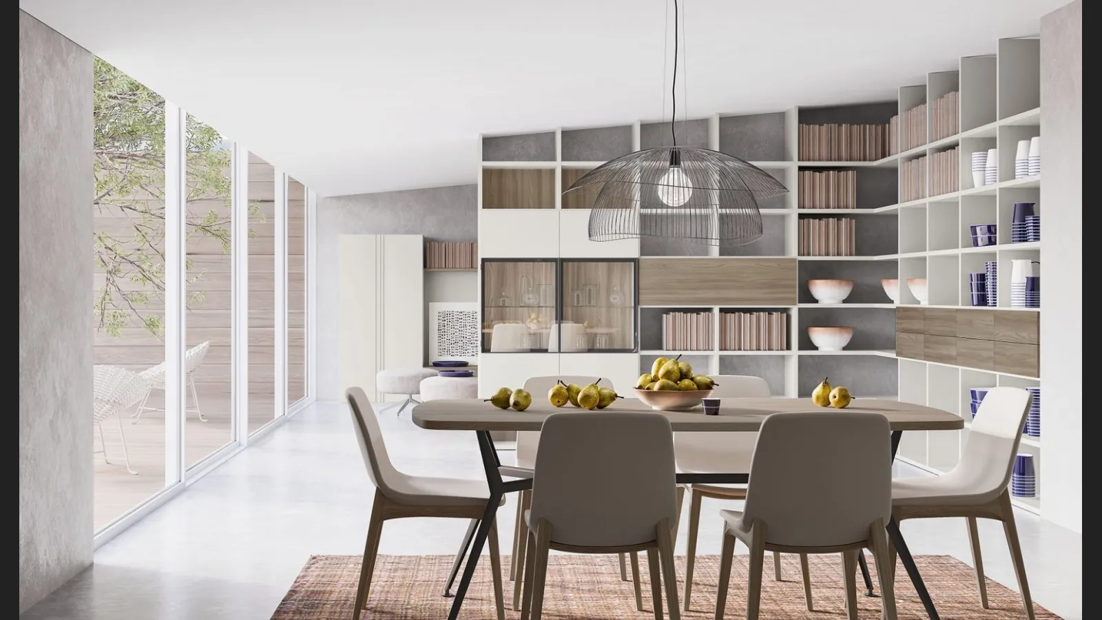 Libreria componibile Composizione Time M06 in melaminico Perla e Forest Brown di Marka Total Living