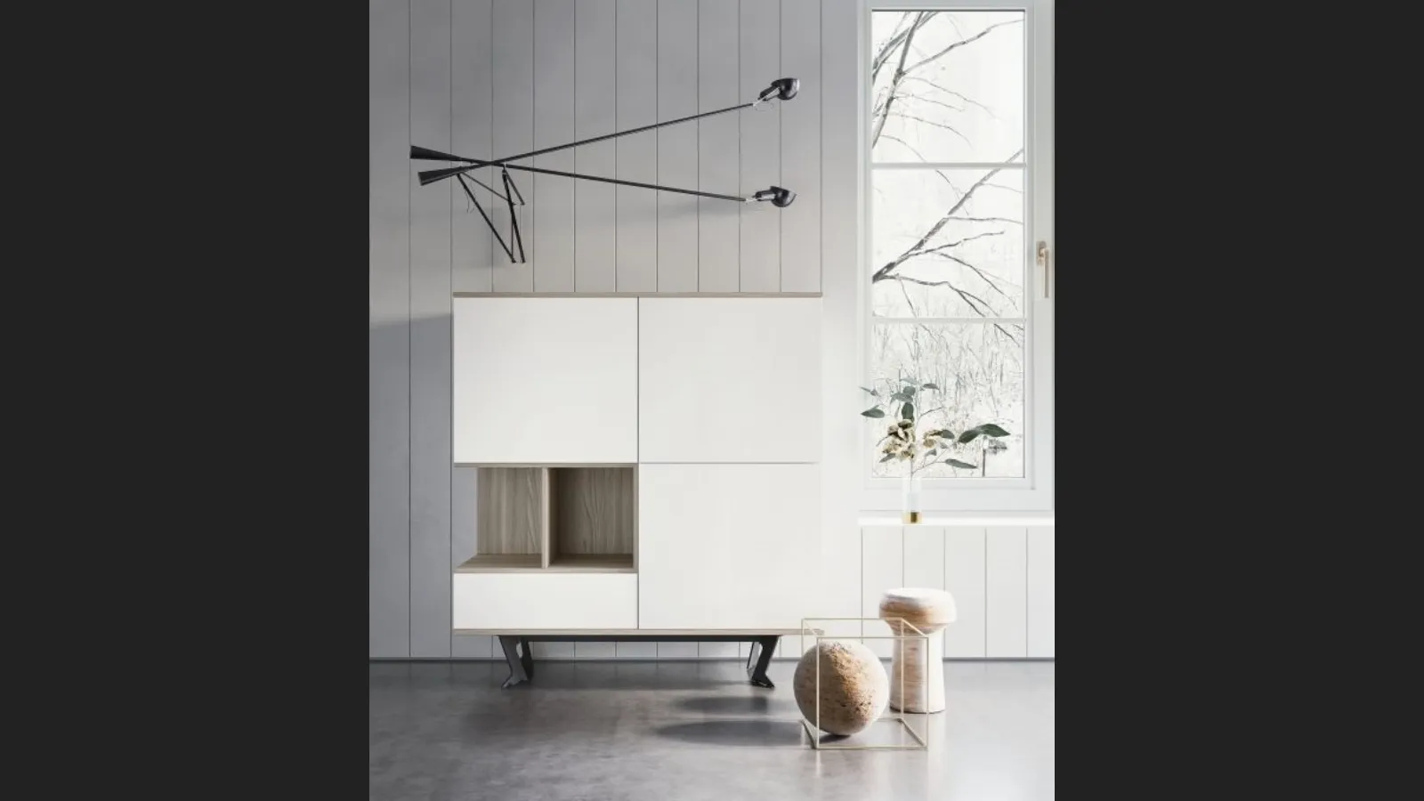Madia Alta Tipo 2 M24 in melaminico Bianco e Forestal Brown di Marka Total Living