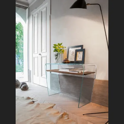 Mobile Ingresso Consolle Altamura in vetro con ripiano in legno di Tonin Casa