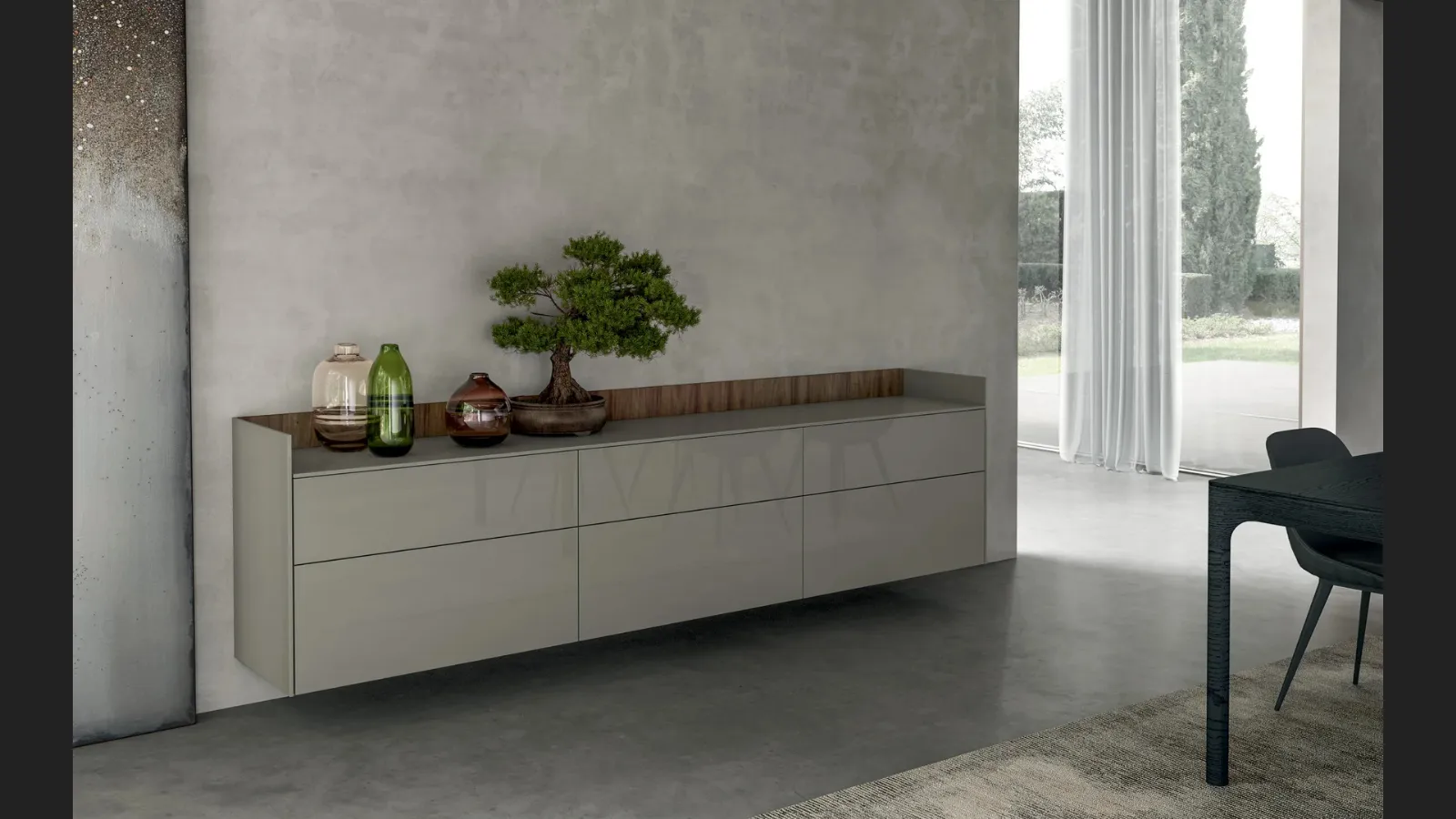 Mobile sospeso Living Time in laccato lucido di Arredo3