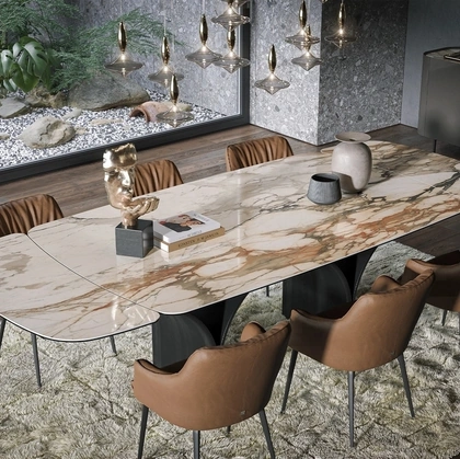 Tavolo allungabile Arco Ext in ceramica effetto marmo di Tonin Casa