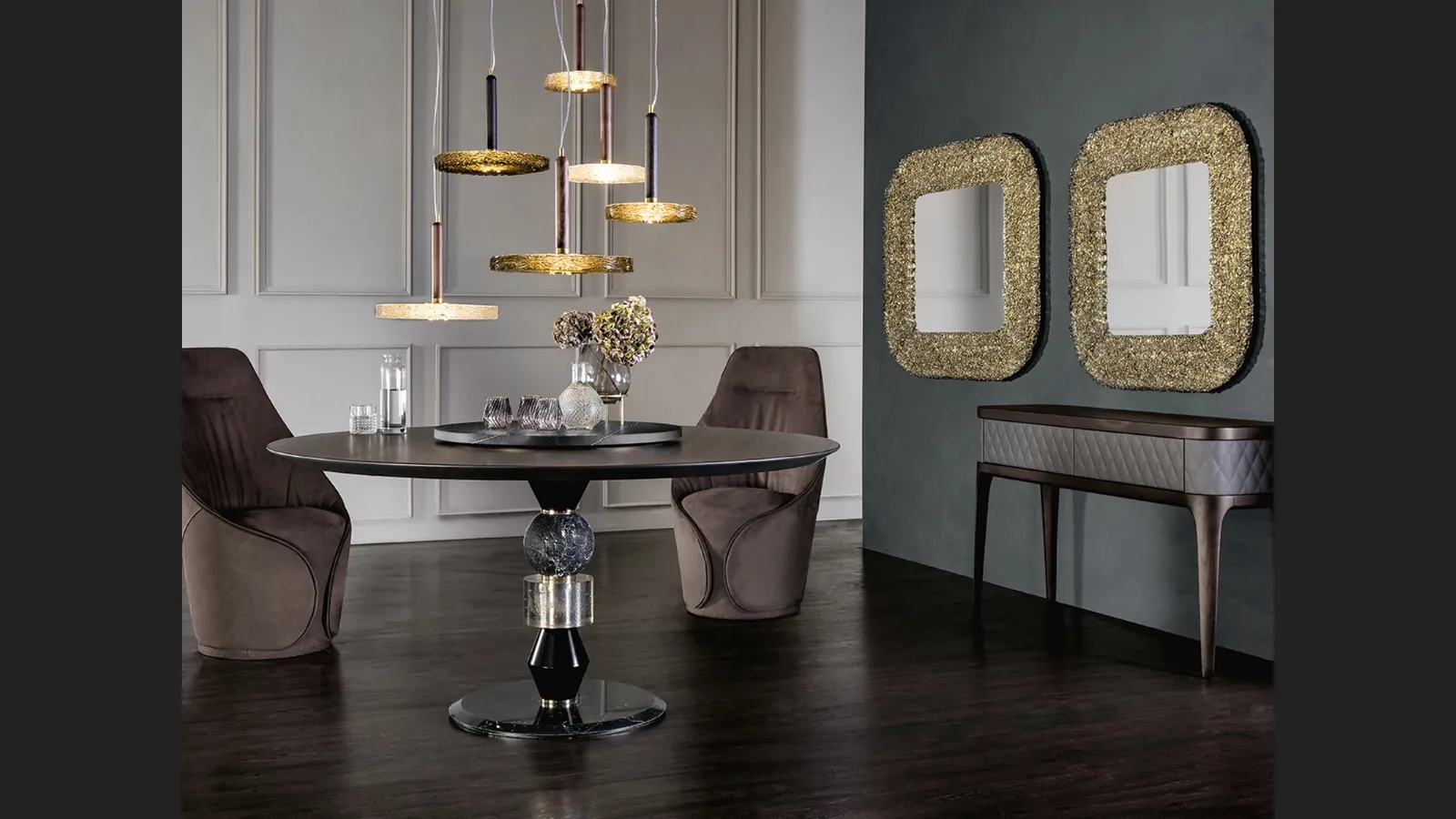 Tavolo rotondo con top in legno Pandora di Tonin Casa