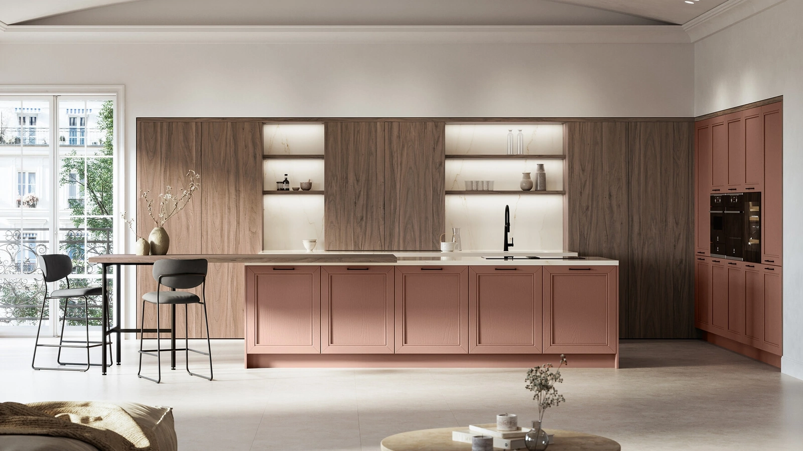 Cucina Classica con isola Opera 01 in laccato e laminato di Arredo3