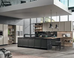 Cucina Moderna Time 10 in Rovere laccato Grigio Perla, Rovere tinto Grafite e legno antico Old Abete saponato di Gentili Cucine
